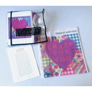 Ehrman Needlepoint Kit Crazy For You Pink Heart Valentine Gingham Janet Heigh
